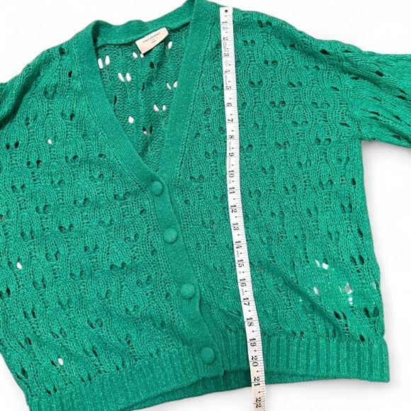 Cottage Core Green Crochet Cardigan Button Up Boho Chunky Knit L Soft Girl - Picture 5 of 7